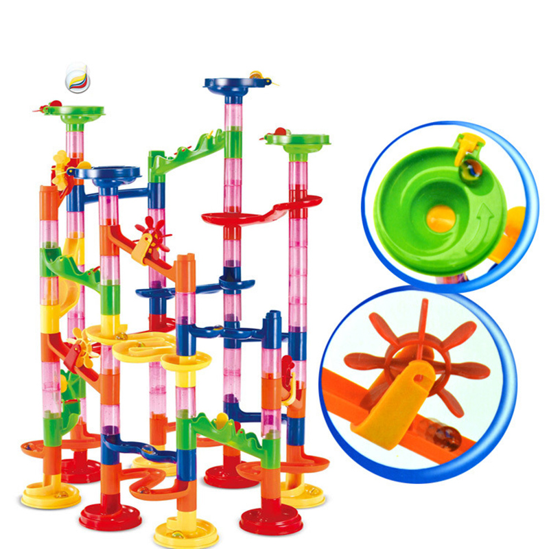 DIY Creative Assemble Kit Toys Block Toys Set Track Ball Roll Construction Building Blocks for Children Learning and Educational Game