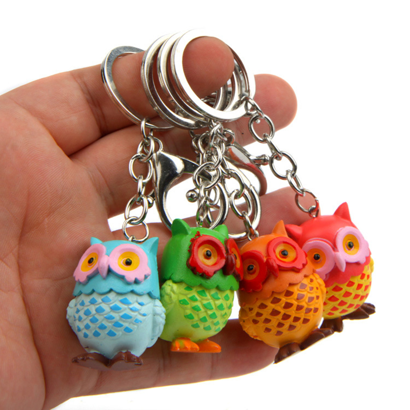 Hot Sale Children 4PCS Owl Couples Plastic Animals Action Figure Keychain Creative Wallets Bags Decor Pendant Gift