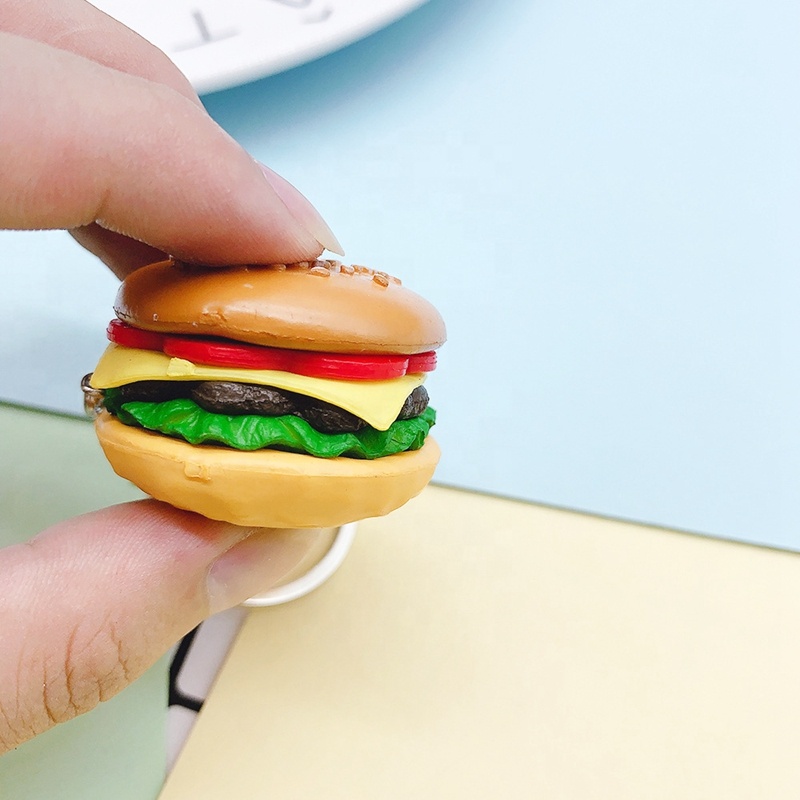 Most Popular Mini Toy Sandwich Bag Hanging Keychain PVC Material Pretend Food Keyrings, Hamburger Keychain